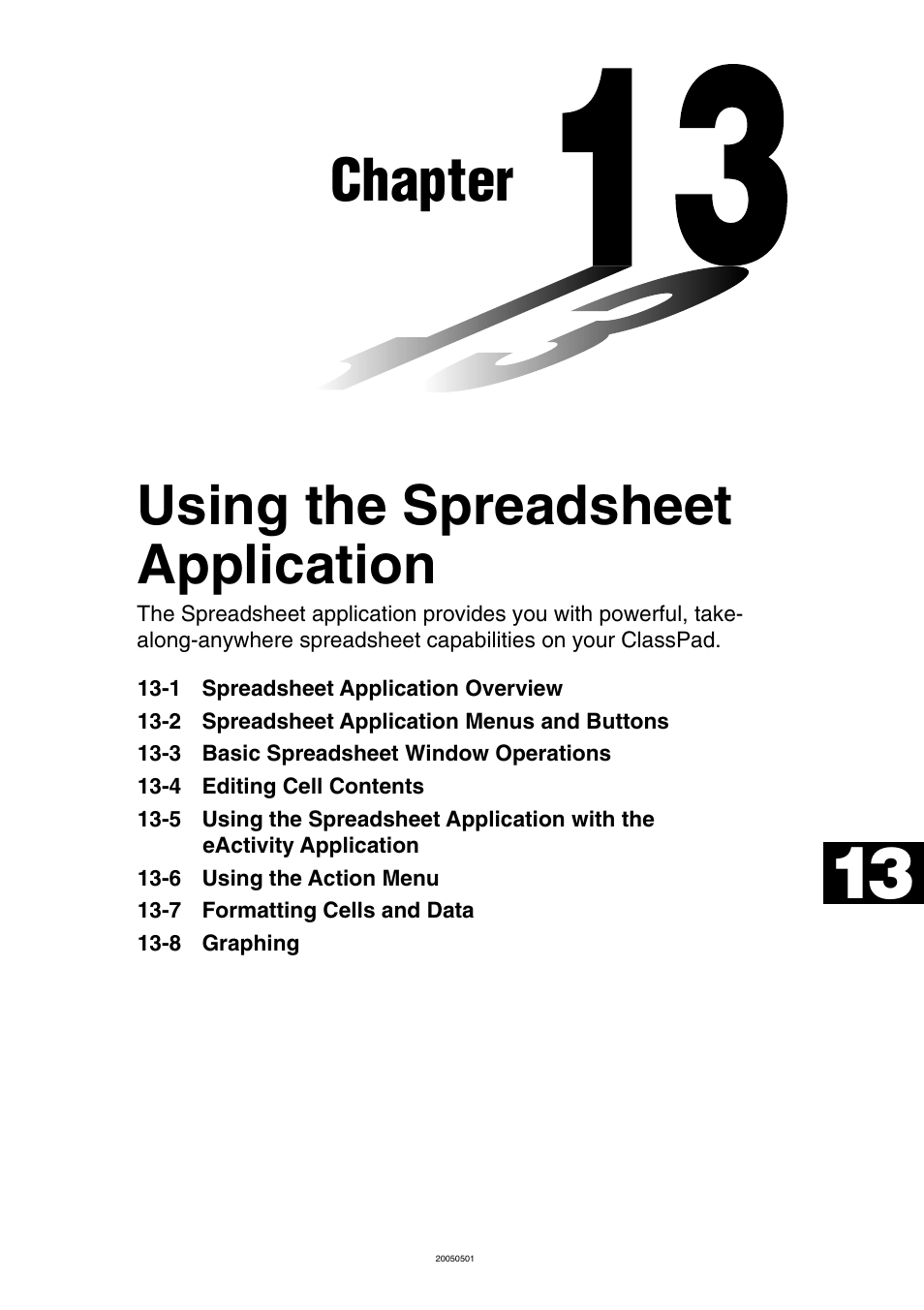 Chapter 13 using the spreadsheet application, Chapter, Using the spreadsheet application | Casio ClassPad 300 PLUS User Manual | Page 597 / 753