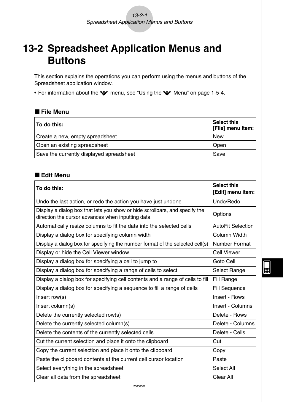 2 spreadsheet application menus and buttons, 2 spreadsheet application menus and buttons -2-1, Spreadsheet application menus and buttons | Casio ClassPad 300 PLUS User Manual | Page 599 / 753