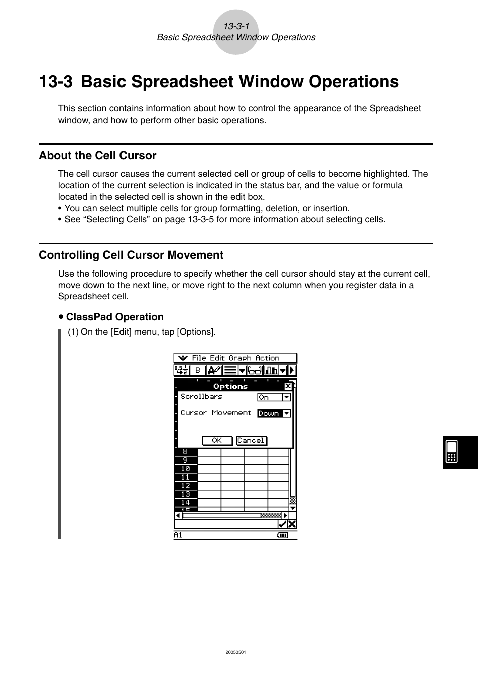 3 basic spreadsheet window operations, 3 basic spreadsheet window operations -3-1, Basic spreadsheet window operations | Casio ClassPad 300 PLUS User Manual | Page 601 / 753