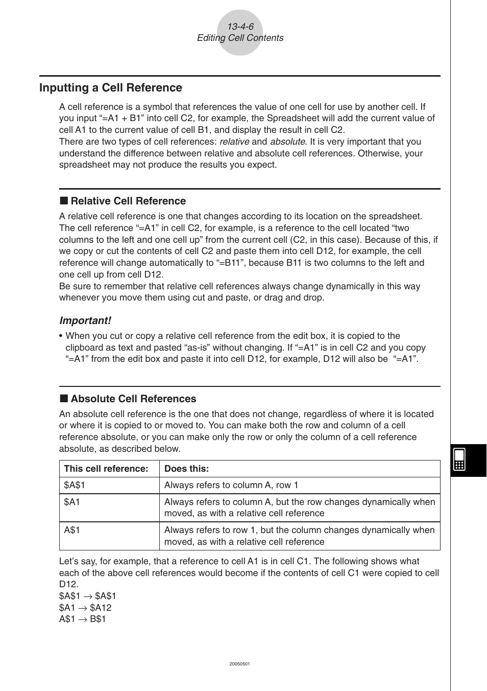 Inputting a cell reference -4-6, Inputting a cell reference | Casio ClassPad 300 PLUS User Manual | Page 612 / 753