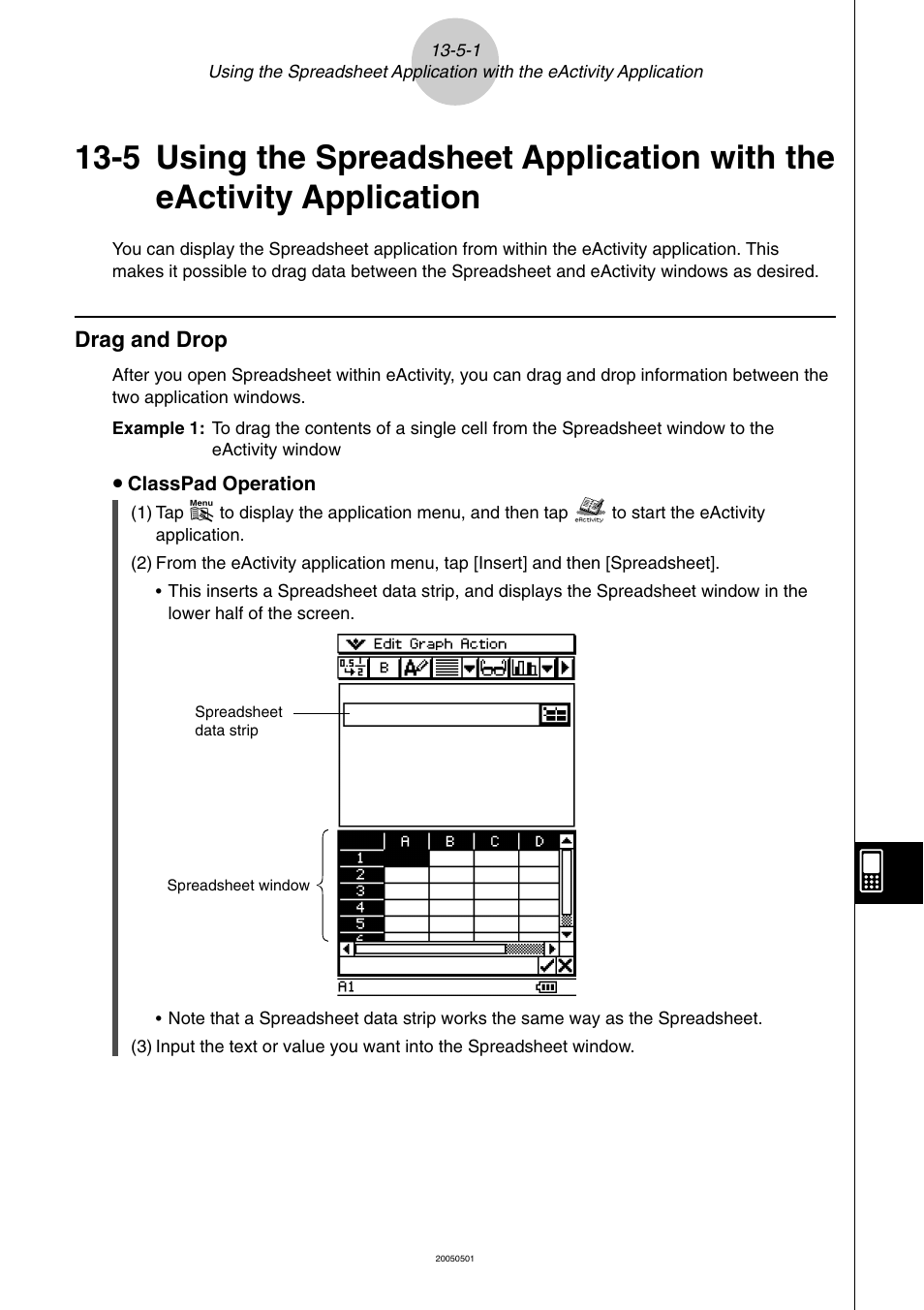 Application -5-1, Drag and drop -5-1, Using the spreadsheet application with the | Eactivity application | Casio ClassPad 300 PLUS User Manual | Page 624 / 753