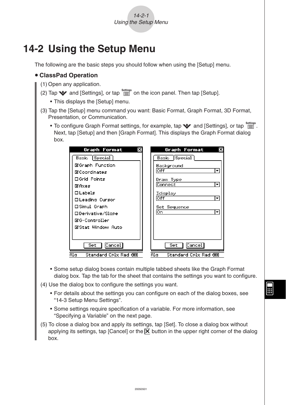 2 using the setup menu, 2 using the setup menu -2-1, Using the setup menu | Casio ClassPad 300 PLUS User Manual | Page 670 / 753