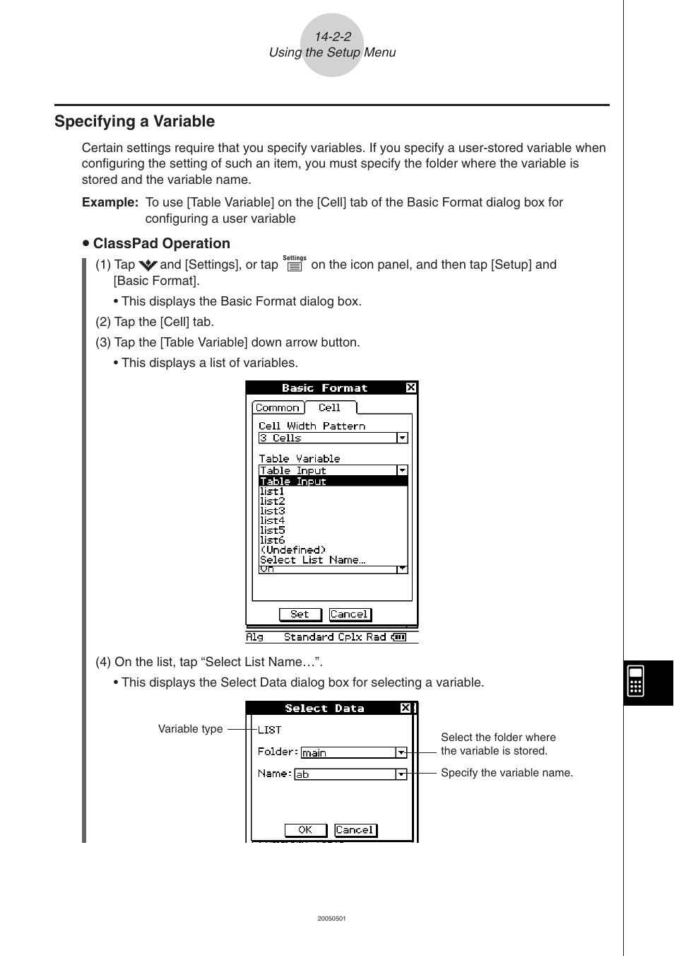 Specifying a variable -2-2, Specifying a variable | Casio ClassPad 300 PLUS User Manual | Page 671 / 753
