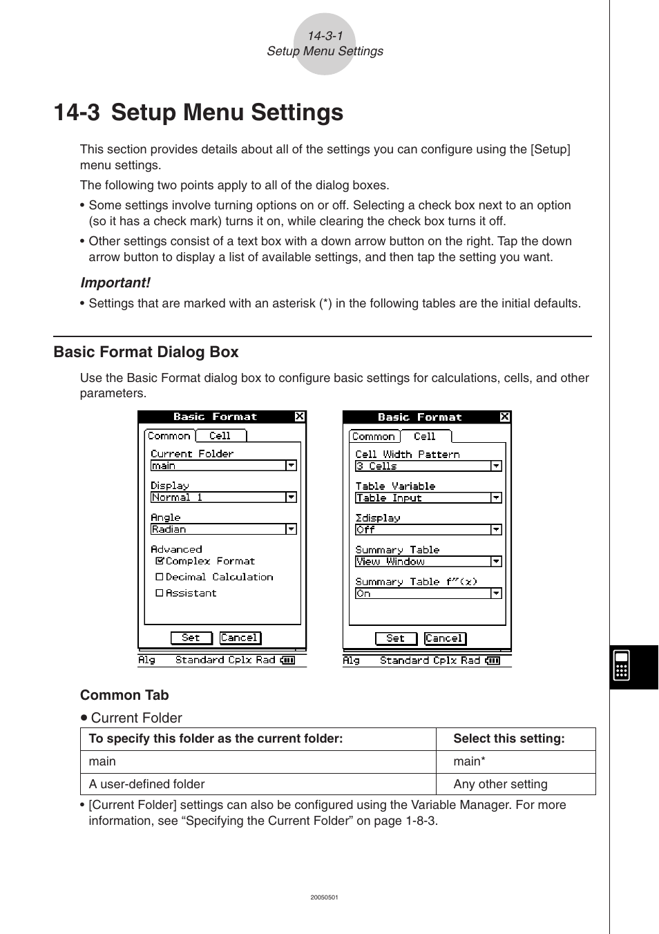 3 setup menu settings, 3 setup menu settings -3-1, Basic format dialog box -3-1 | Setup menu settings | Casio ClassPad 300 PLUS User Manual | Page 673 / 753