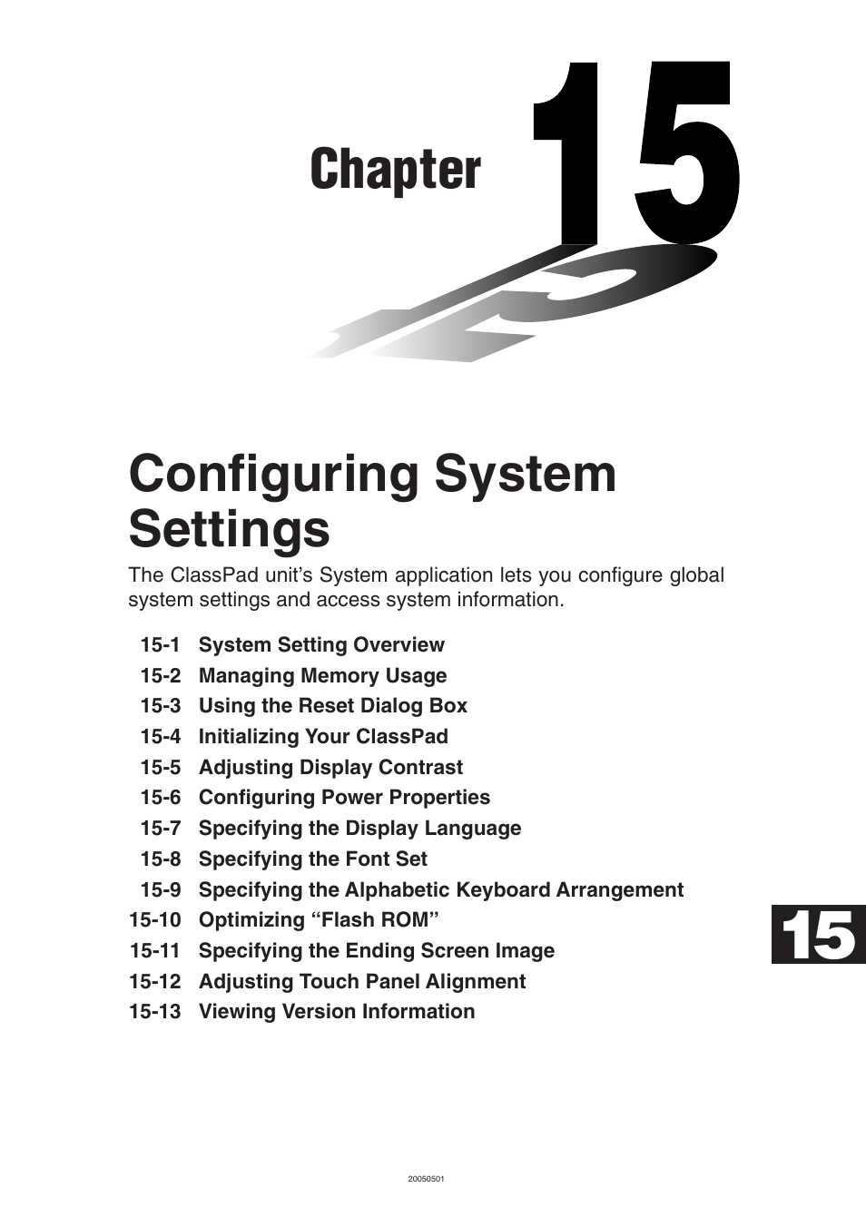 Chapter 15 configuring system settings, Chapter, Configuring system settings | Casio ClassPad 300 PLUS User Manual | Page 681 / 753