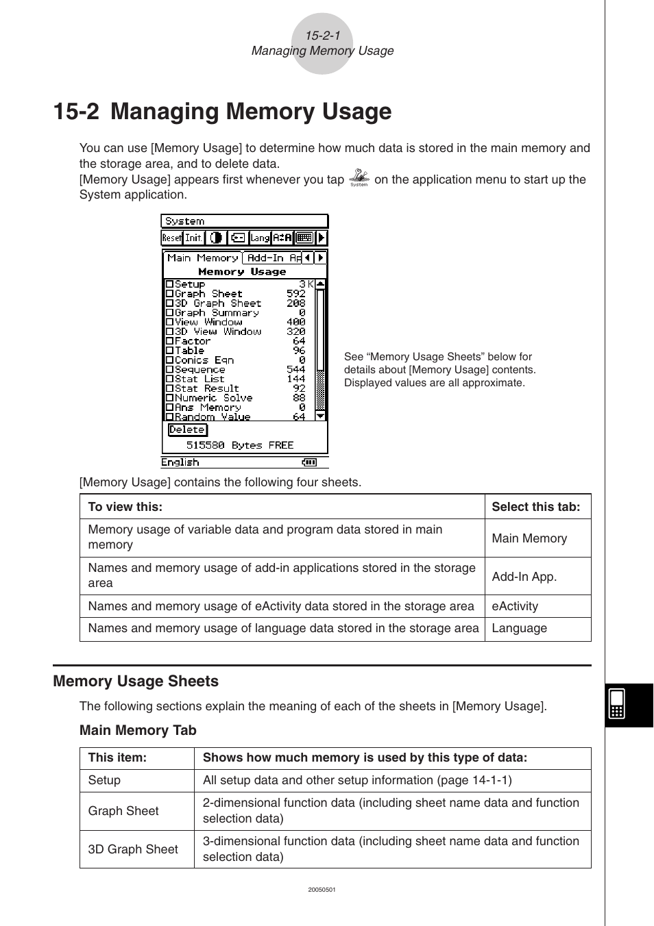 2 managing memory usage, 2 managing memory usage -2-1, Memory usage sheets -2-1 | Casio ClassPad 300 PLUS User Manual | Page 684 / 753