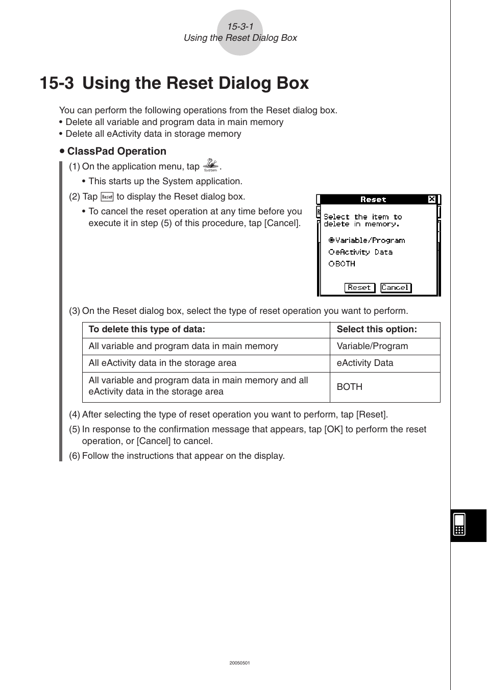 3 using the reset dialog box, 3 using the reset dialog box -3-1 | Casio ClassPad 300 PLUS User Manual | Page 687 / 753