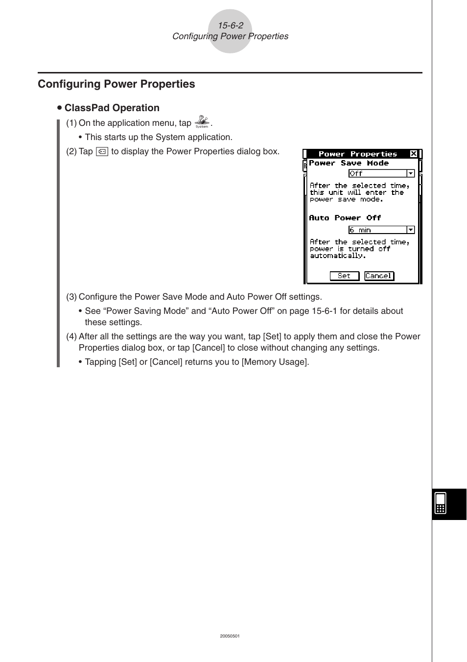 Configuring power properties -6-2, Configuring power properties | Casio ClassPad 300 PLUS User Manual | Page 691 / 753