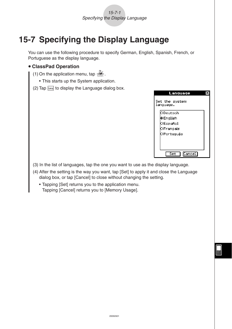 7 specifying the display language, 7 specifying the display language -7-1 | Casio ClassPad 300 PLUS User Manual | Page 692 / 753