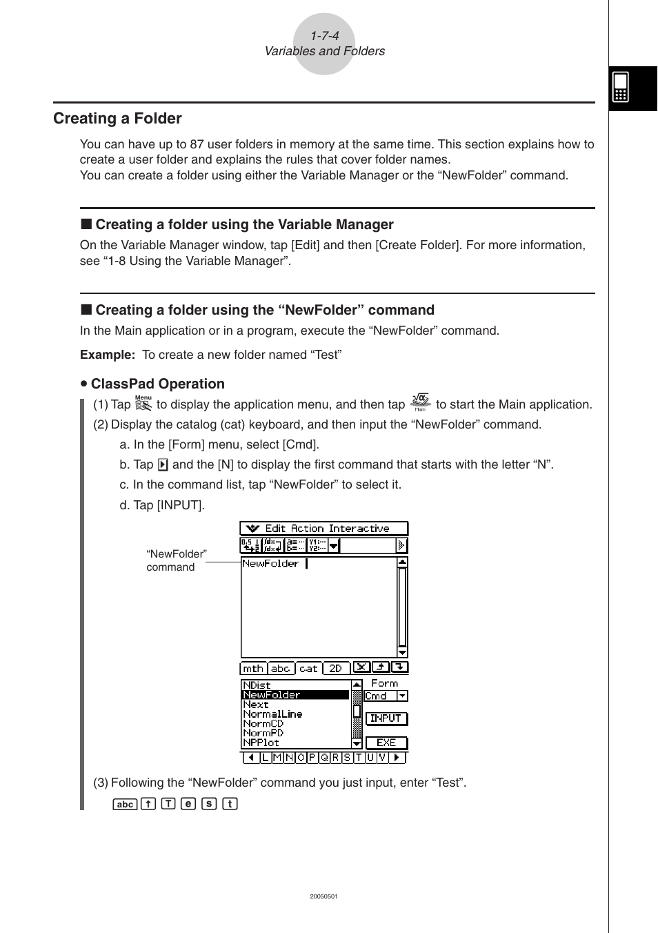 Creating a folder -7-4, Creating a folder | Casio ClassPad 300 PLUS User Manual | Page 70 / 753