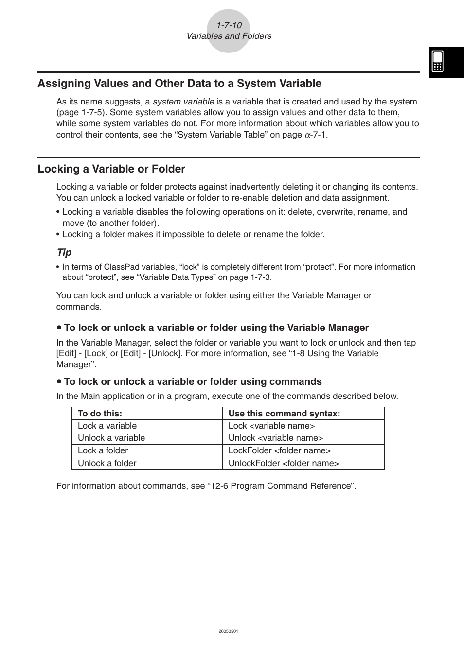 Locking a variable or folder | Casio ClassPad 300 PLUS User Manual | Page 76 / 753