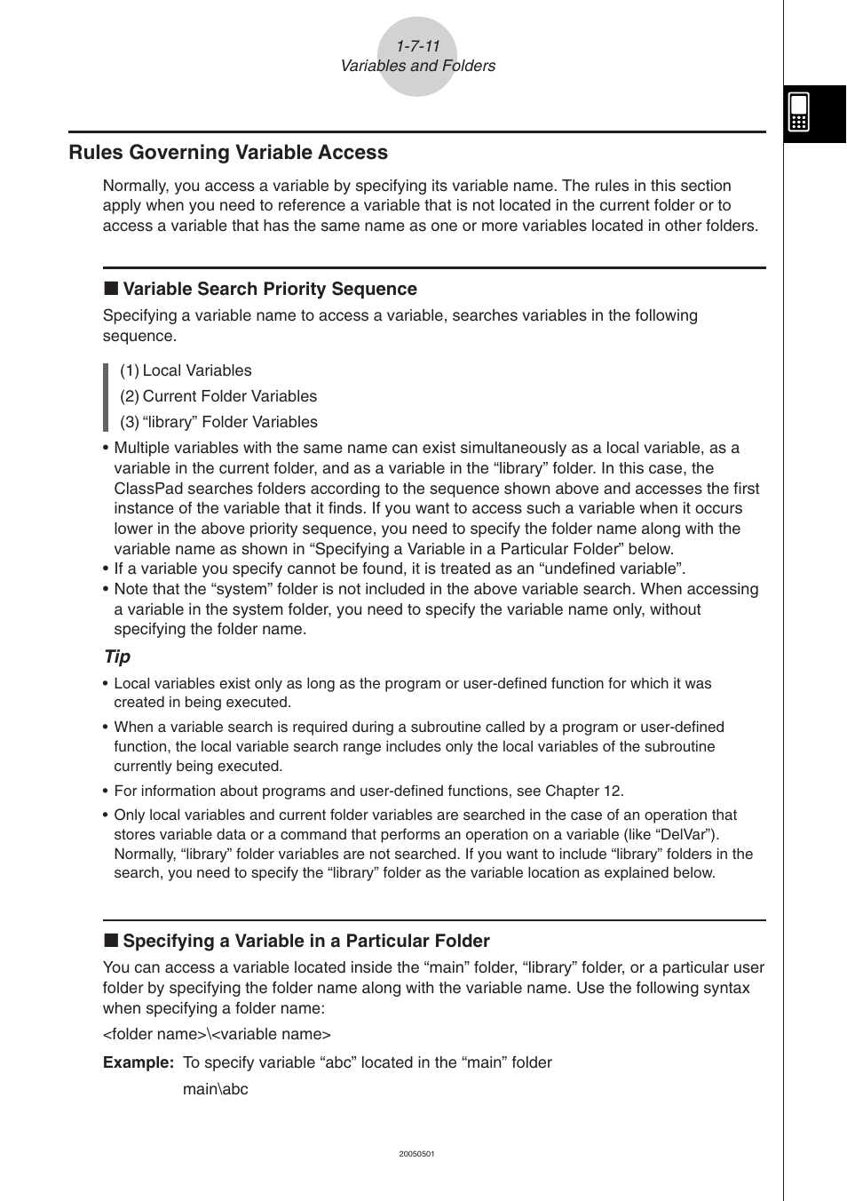 Rules governing variable access -7-11, Rules governing variable access | Casio ClassPad 300 PLUS User Manual | Page 77 / 753