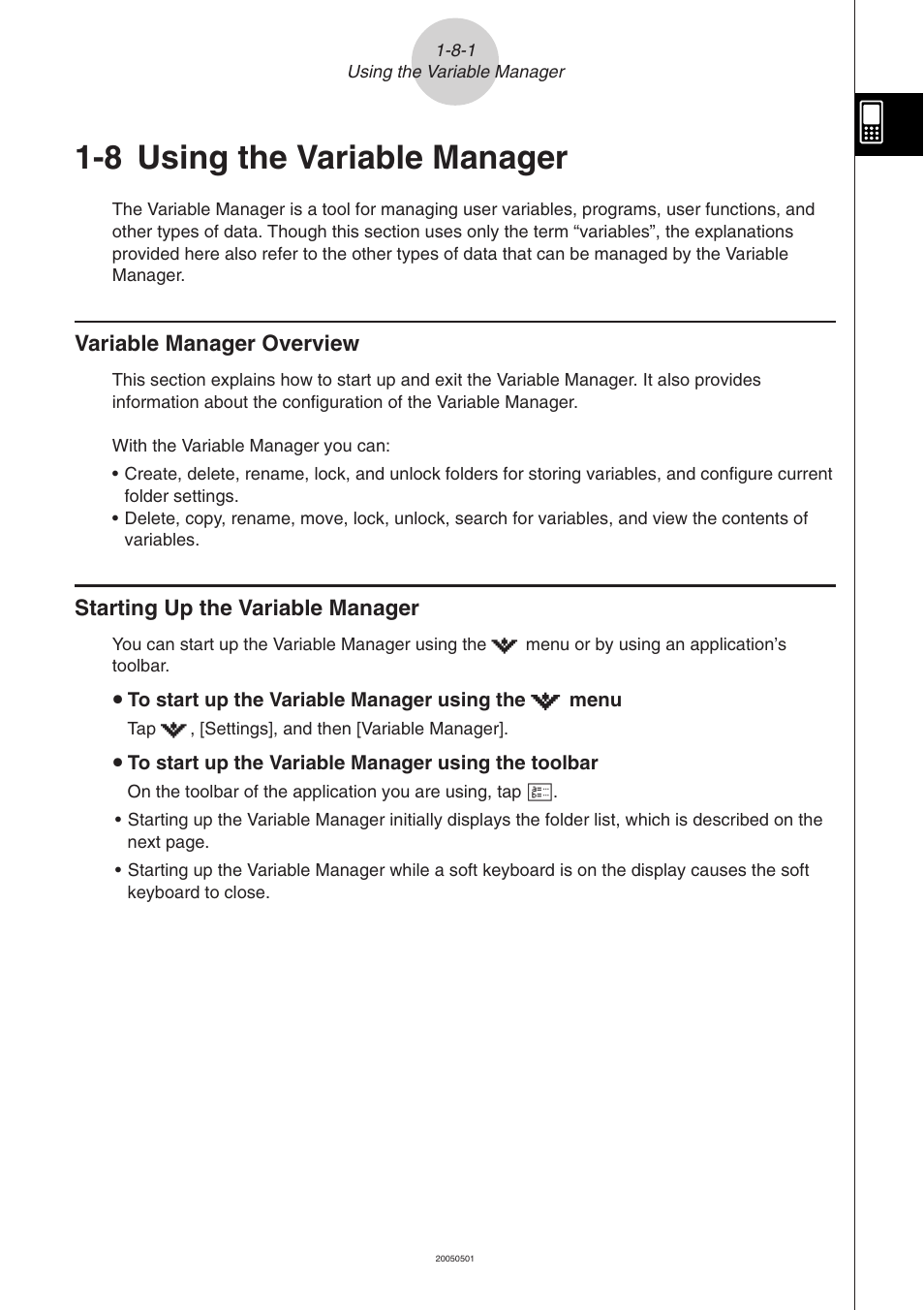 8 using the variable manager, 8 using the variable manager -8-1, Using the variable manager | Casio ClassPad 300 PLUS User Manual | Page 78 / 753