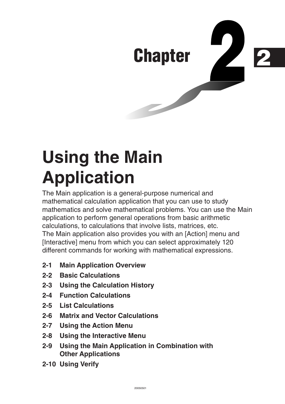 Chapter 2 using the main application, Chapter, Using the main application | Casio ClassPad 300 PLUS User Manual | Page 91 / 753