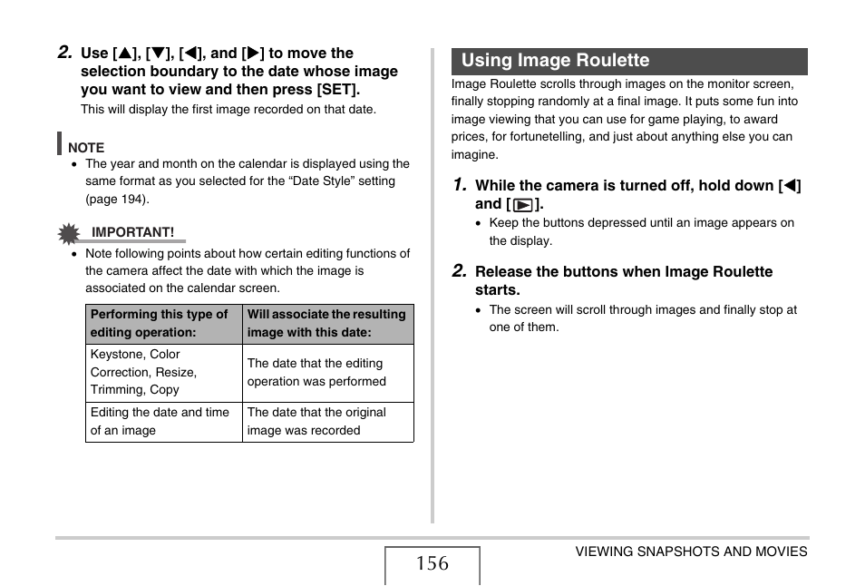 Using image roulette | Casio EXILIM CARD EX-S770 User Manual | Page 156 / 290