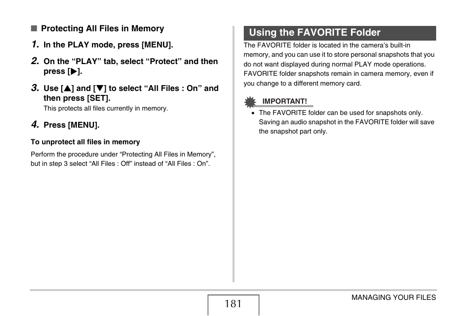 Using the favorite folder | Casio EXILIM CARD EX-S770 User Manual | Page 181 / 290