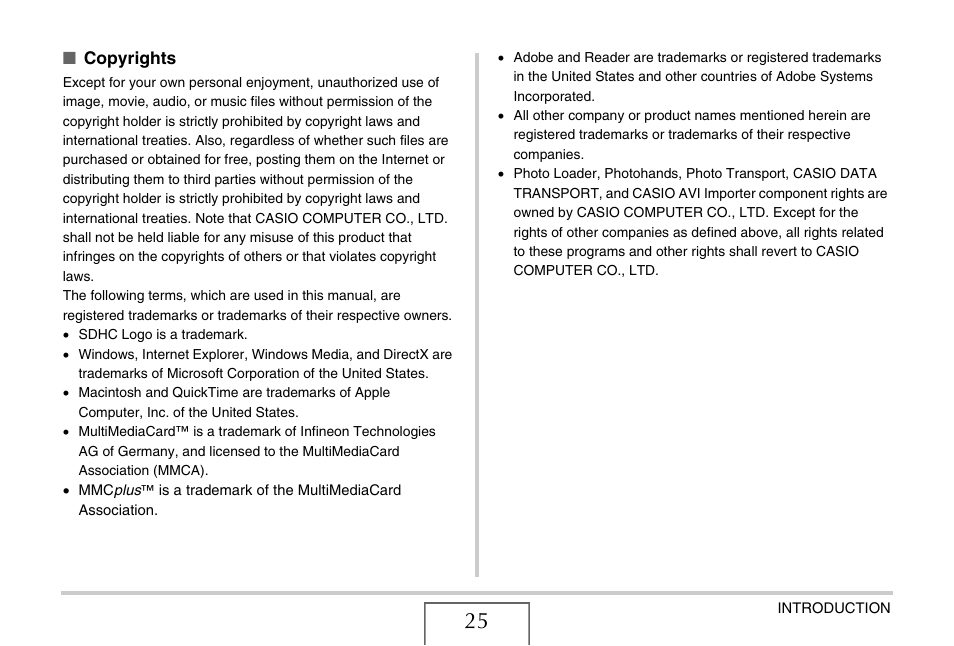 Copyrights | Casio EXILIM CARD EX-S770 User Manual | Page 25 / 290