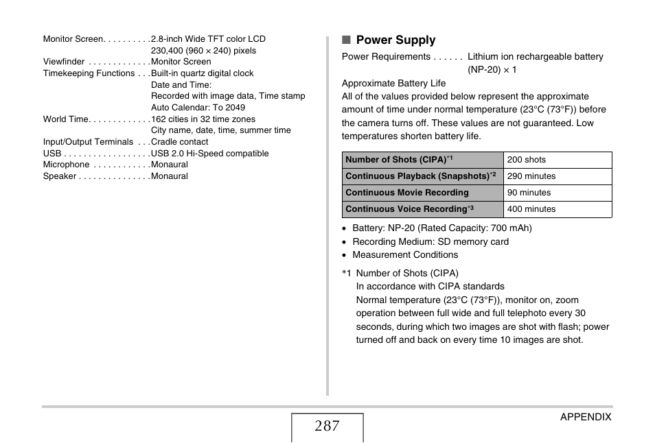 Power supply | Casio EXILIM CARD EX-S770 User Manual | Page 287 / 290