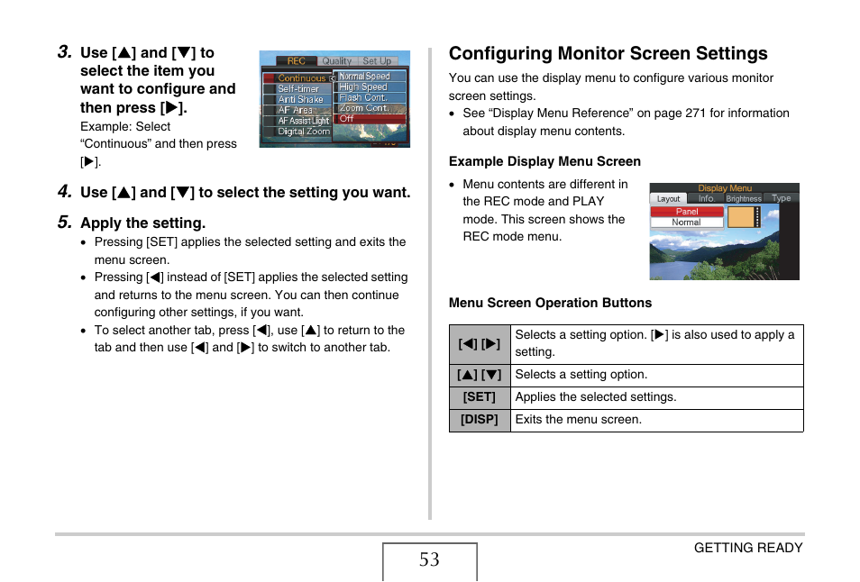 Configuring monitor screen settings | Casio EXILIM CARD EX-S770 User Manual | Page 53 / 290