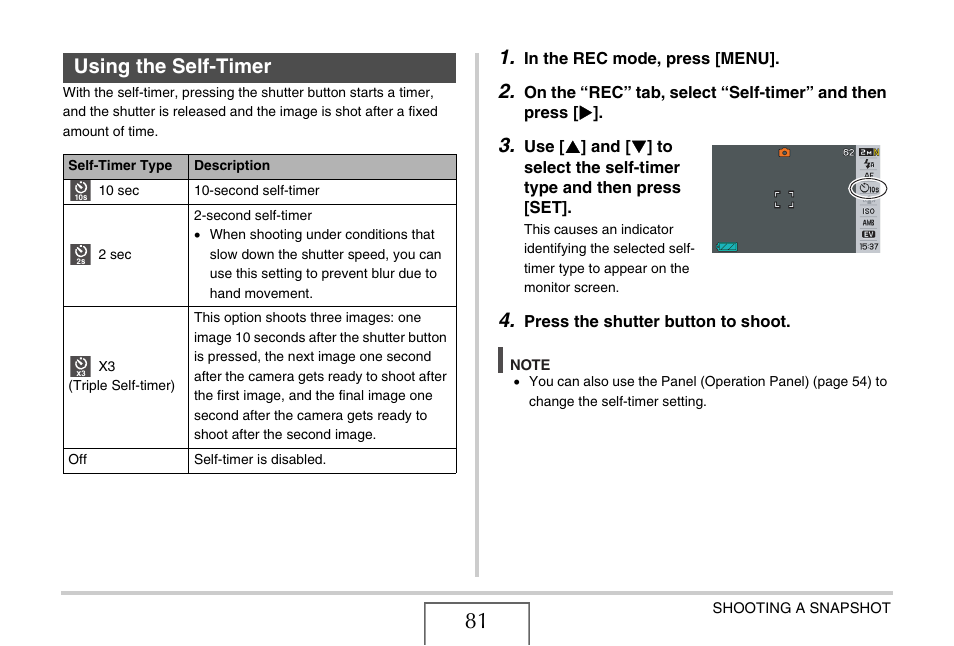 Using the self-timer | Casio EXILIM CARD EX-S770 User Manual | Page 81 / 290