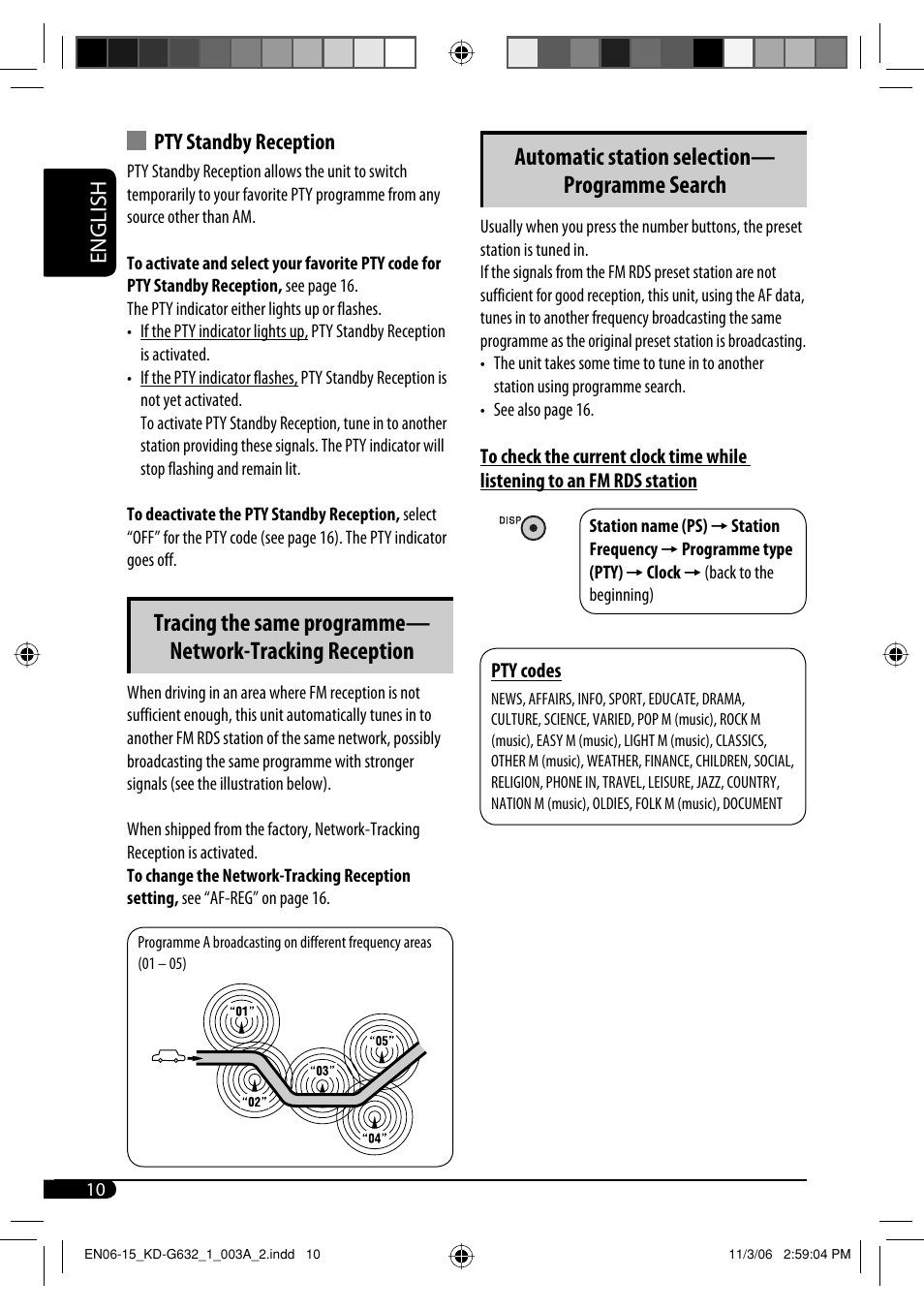 Automatic station selection— programme search, English pty standby reception | JVC KD-G631 User Manual | Page 10 / 86