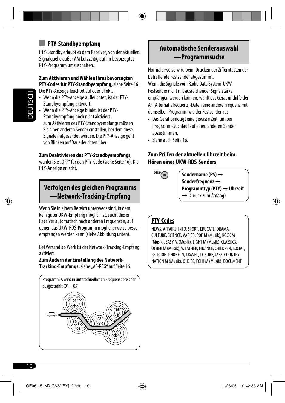 Automatische senderauswahl —programmsuche, Deutsch pty-standbyempfang | JVC KD-G631 User Manual | Page 38 / 86
