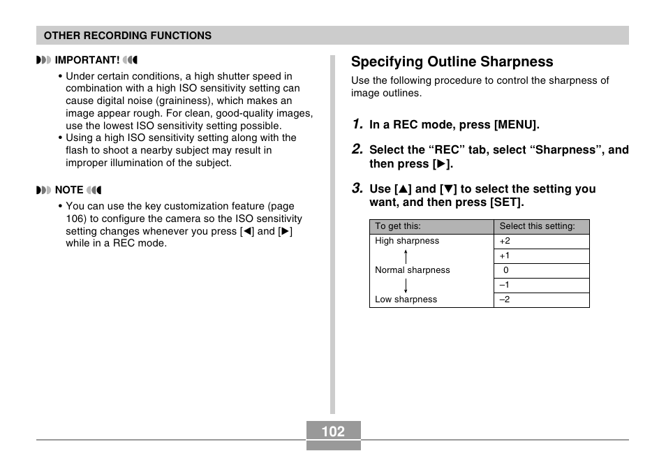 Specifying outline sharpness | Casio EX-Z57 User Manual | Page 102 / 214