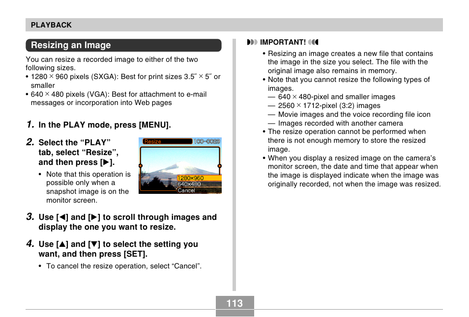 Resizing an image | Casio EX-Z57 User Manual | Page 113 / 214