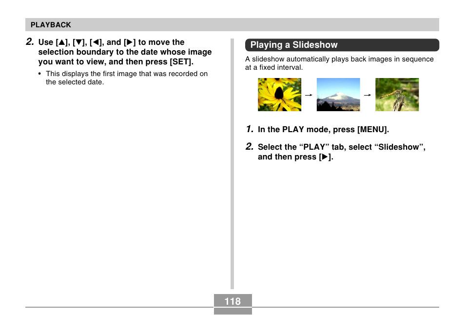Playing a slideshow | Casio EX-Z57 User Manual | Page 118 / 214