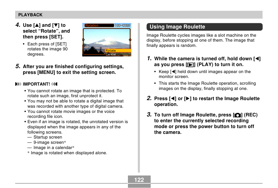 Using image roulette | Casio EX-Z57 User Manual | Page 122 / 214
