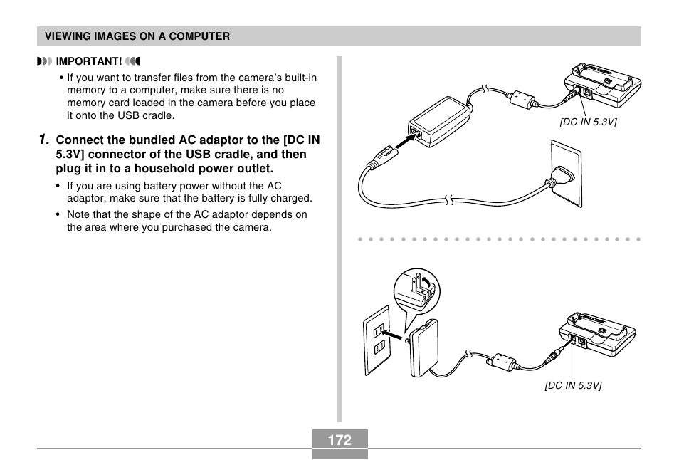 Viewing images on a computer, Dc in 5.3v | Casio EX-Z57 User Manual | Page 172 / 214