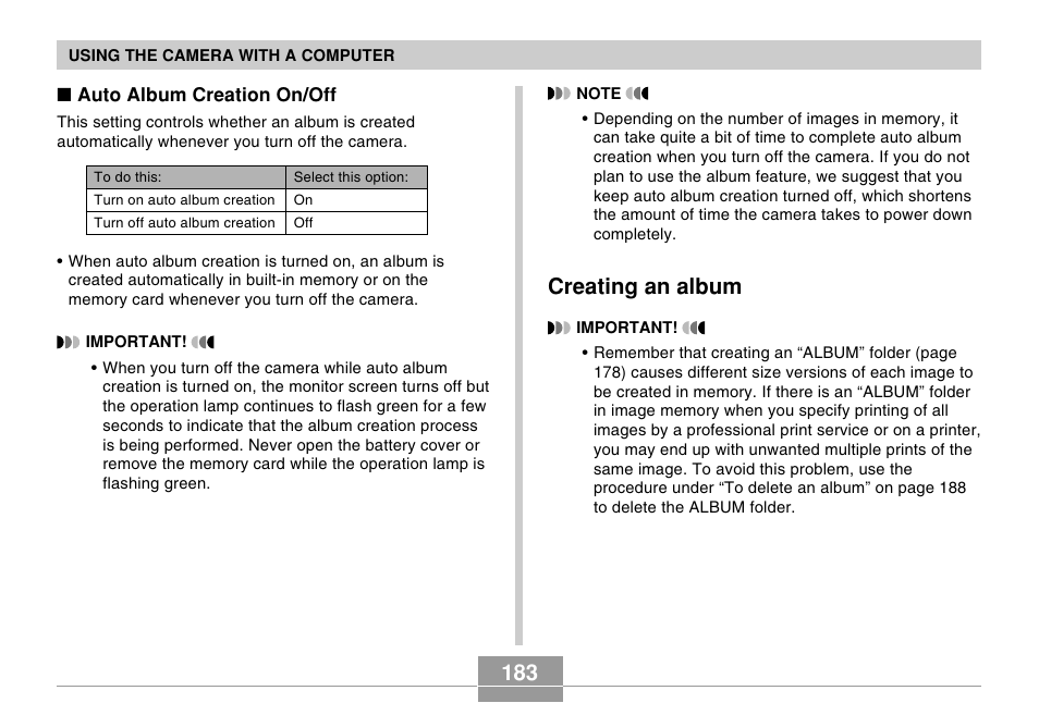 Creating an album | Casio EX-Z57 User Manual | Page 183 / 214