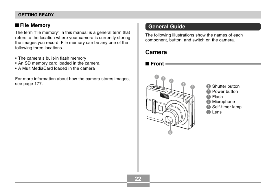 General guide, Camera | Casio EX-Z57 User Manual | Page 22 / 214