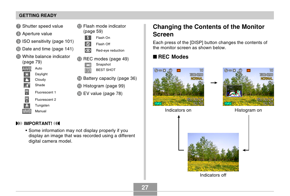 Changing the contents of the monitor screen | Casio EX-Z57 User Manual | Page 27 / 214