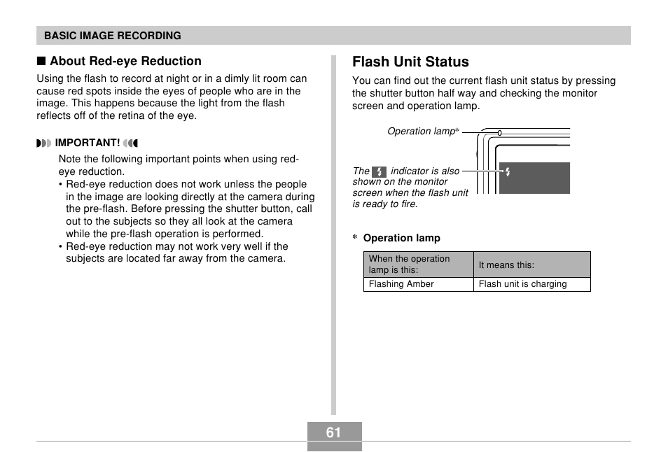 Flash unit status | Casio EX-Z57 User Manual | Page 61 / 214