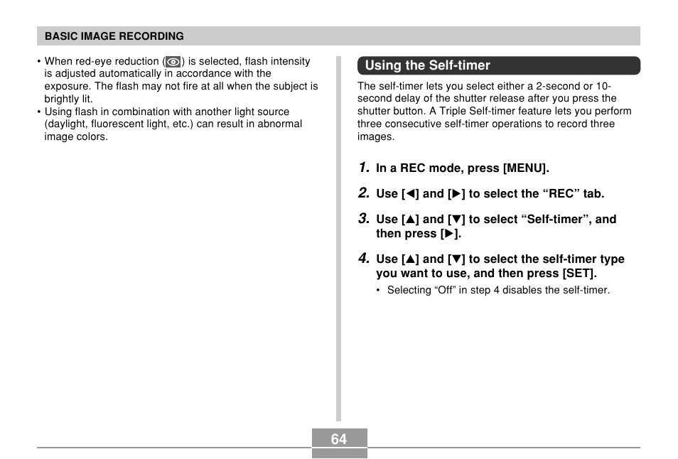 Using the self-timer | Casio EX-Z57 User Manual | Page 64 / 214