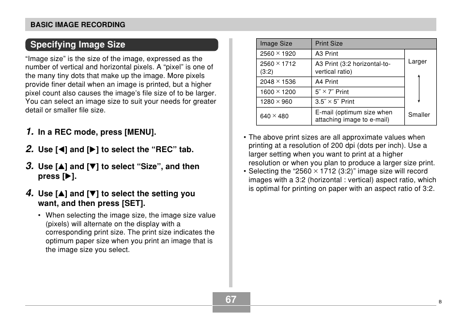 Specifying image size | Casio EX-Z57 User Manual | Page 67 / 214