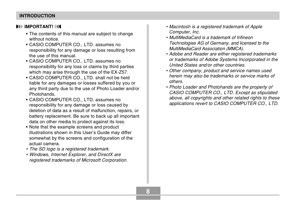Casio EX-Z57 User Manual | Page 8 / 214
