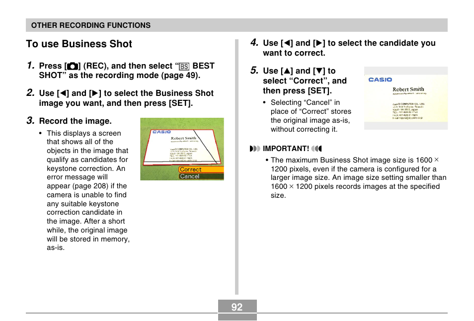 To use business shot | Casio EX-Z57 User Manual | Page 92 / 214
