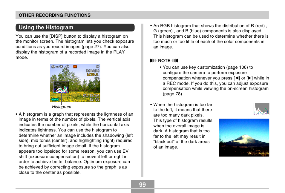 Using the histogram | Casio EX-Z57 User Manual | Page 99 / 214