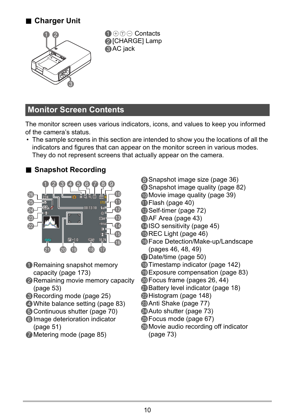 Monitor screen contents | Casio EX-G1 User Manual | Page 10 / 193