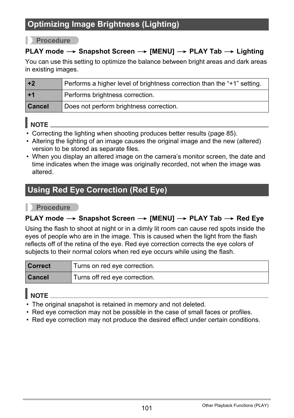 Optimizing image brightness (lighting), Using red eye correction (red eye) | Casio EX-G1 User Manual | Page 101 / 193