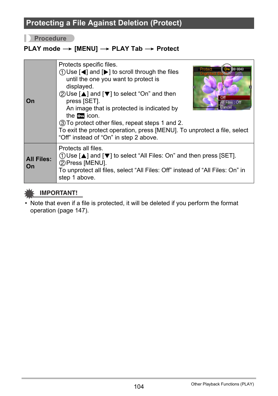 Protecting a file against deletion (protect) | Casio EX-G1 User Manual | Page 104 / 193