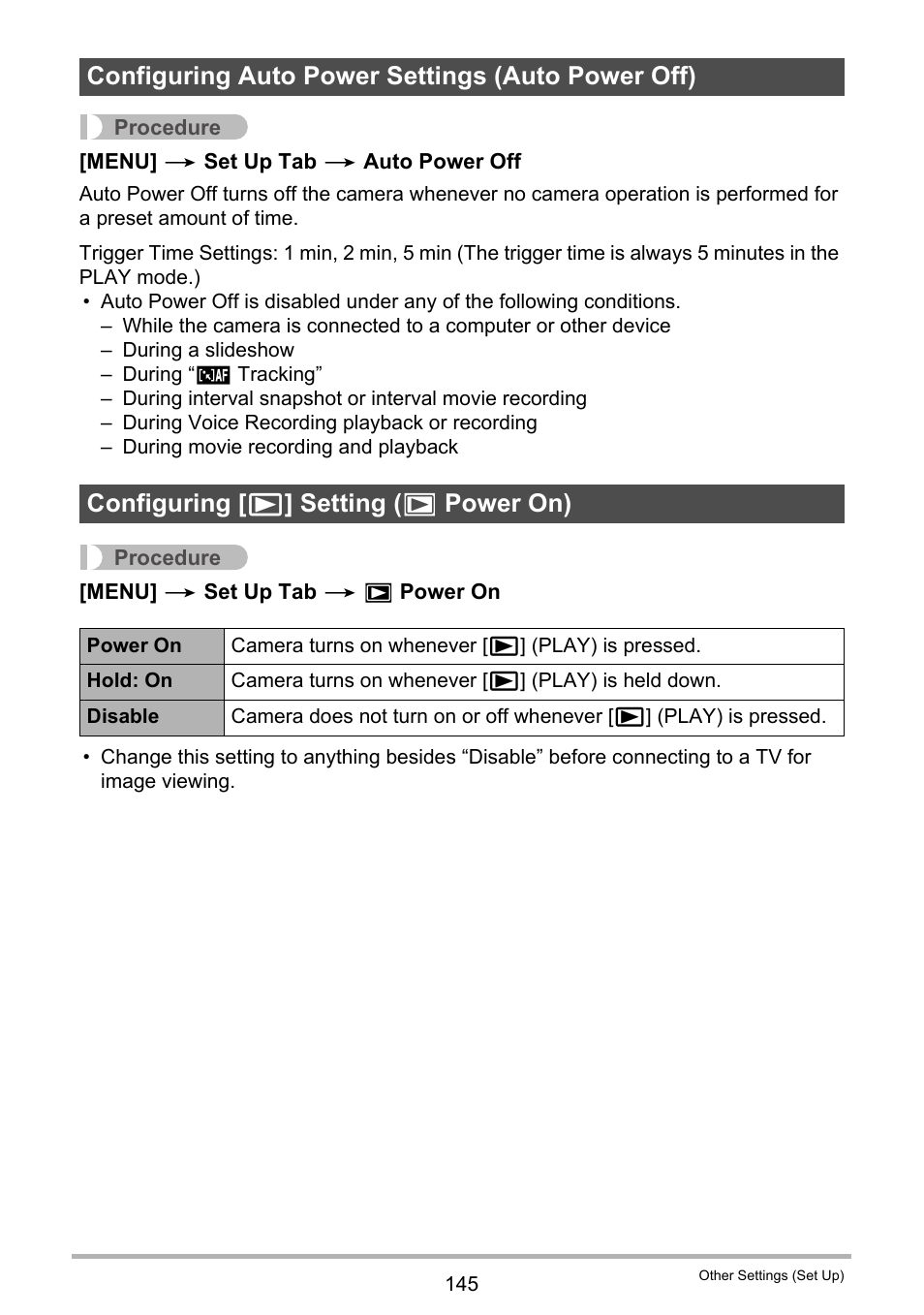 Configuring auto power settings (auto power off), Configuring [>] setting (> power on) | Casio EX-G1 User Manual | Page 145 / 193