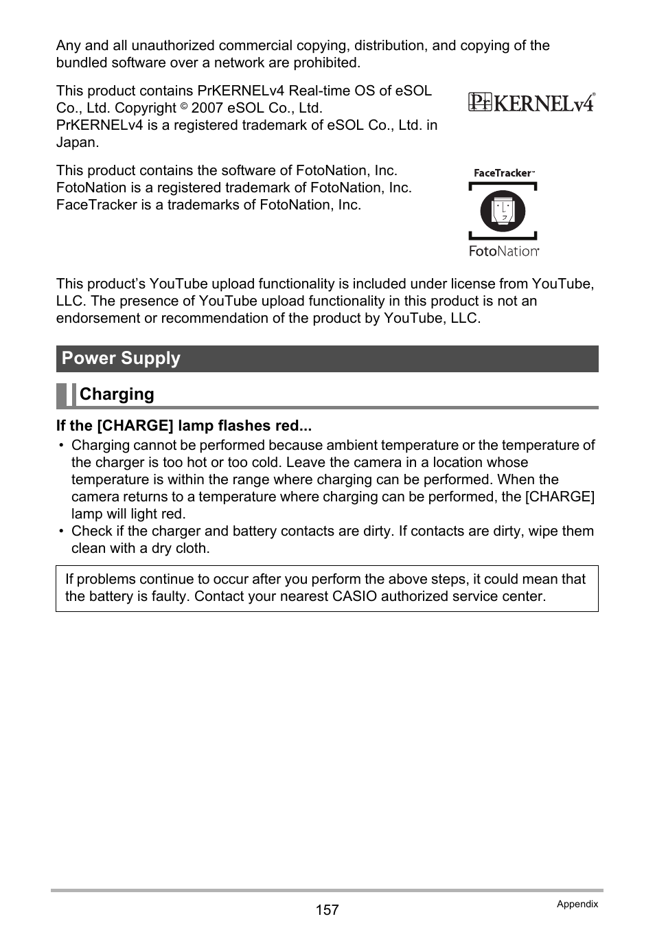 Power supply, Charging | Casio EX-G1 User Manual | Page 157 / 193