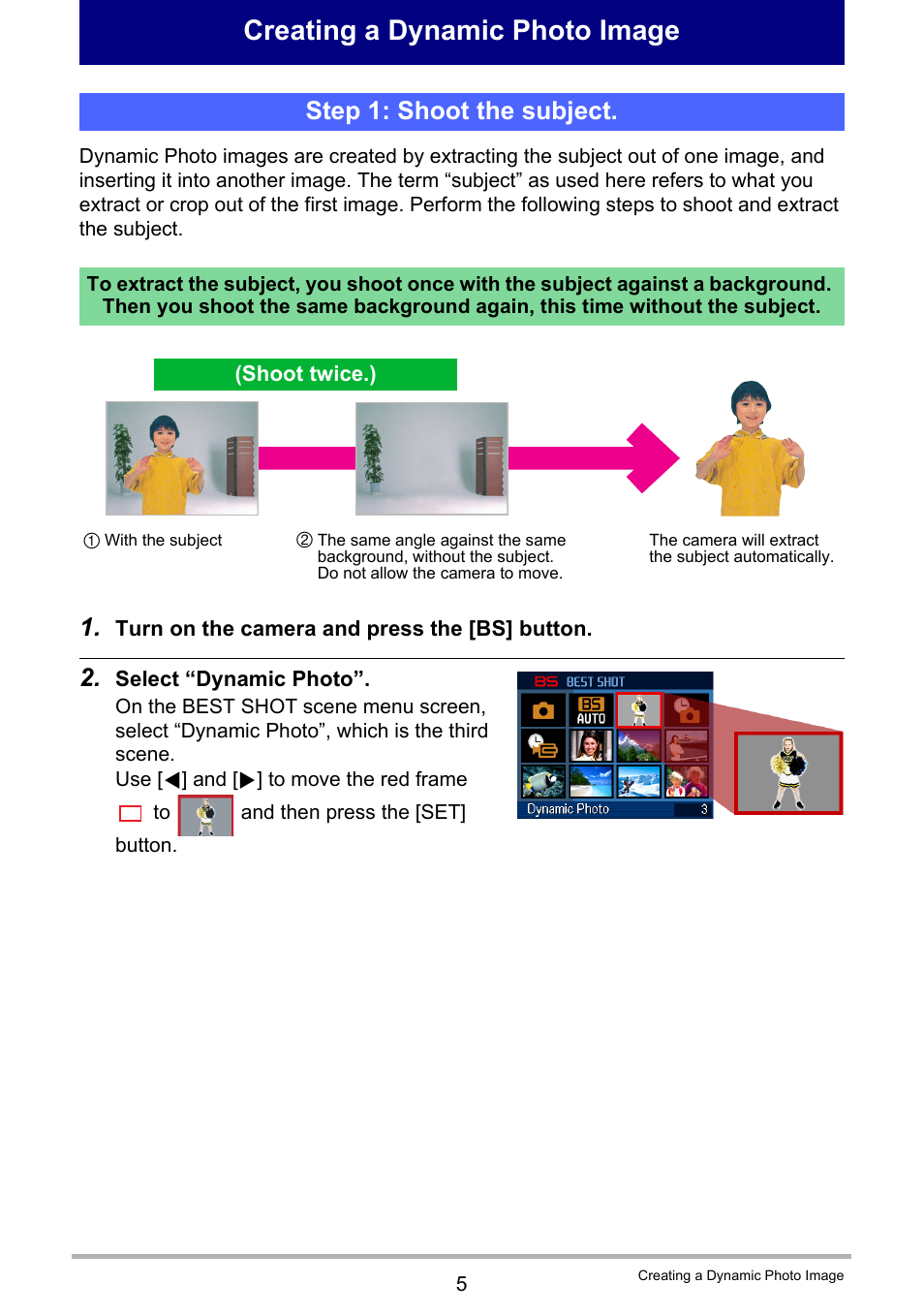 Creating a dynamic photo image, Step 1: shoot the subject | Casio EX-G1 User Manual | Page 185 / 193