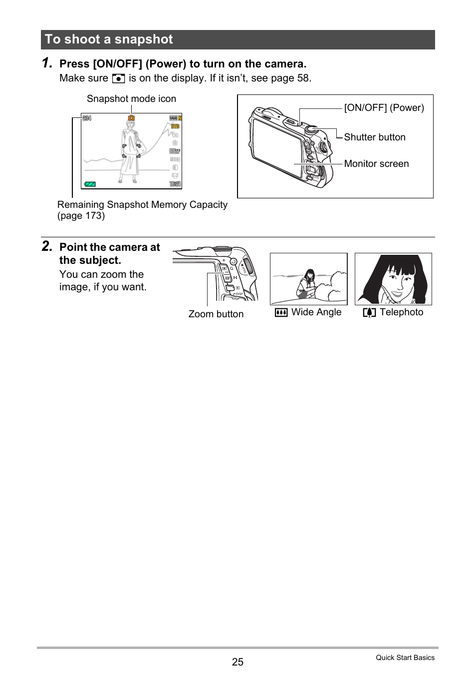 To shoot a snapshot | Casio EX-G1 User Manual | Page 25 / 193