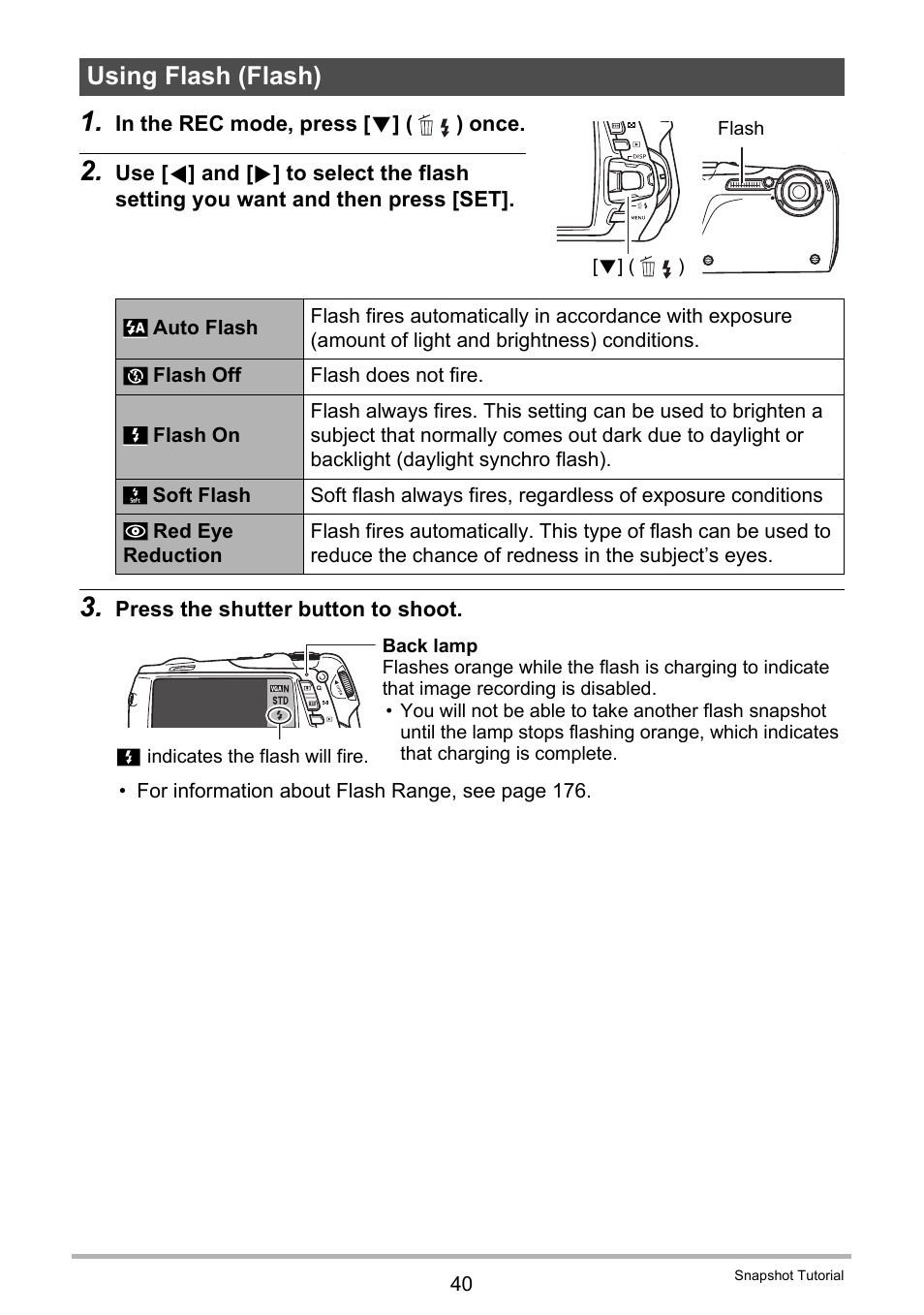 Using flash (flash) | Casio EX-G1 User Manual | Page 40 / 193
