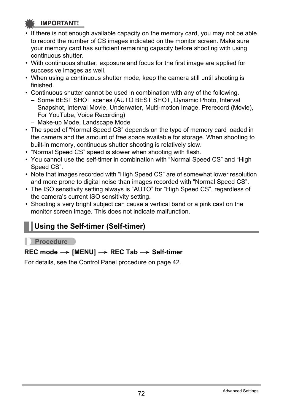 Using the self-timer (self-timer) | Casio EX-G1 User Manual | Page 72 / 193