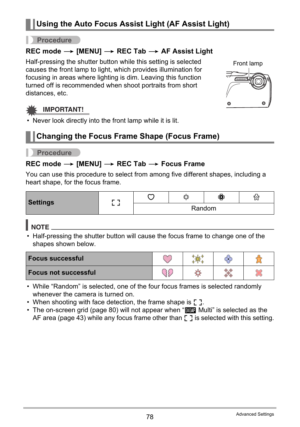 Changing the focus frame shape (focus frame) | Casio EX-G1 User Manual | Page 78 / 193